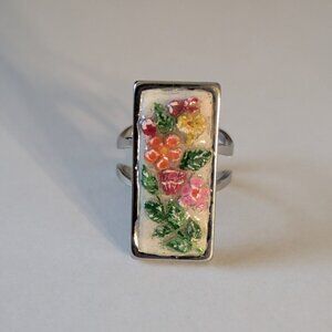 JUBILEE:  Handmade jewelry- clay and resin statement ring. Multiple flowers.